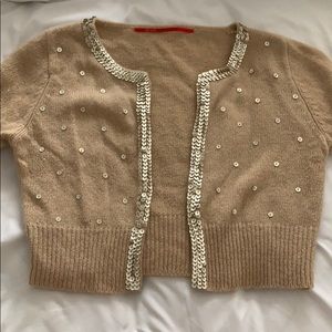 Beige Sequin Cropped Cardigan